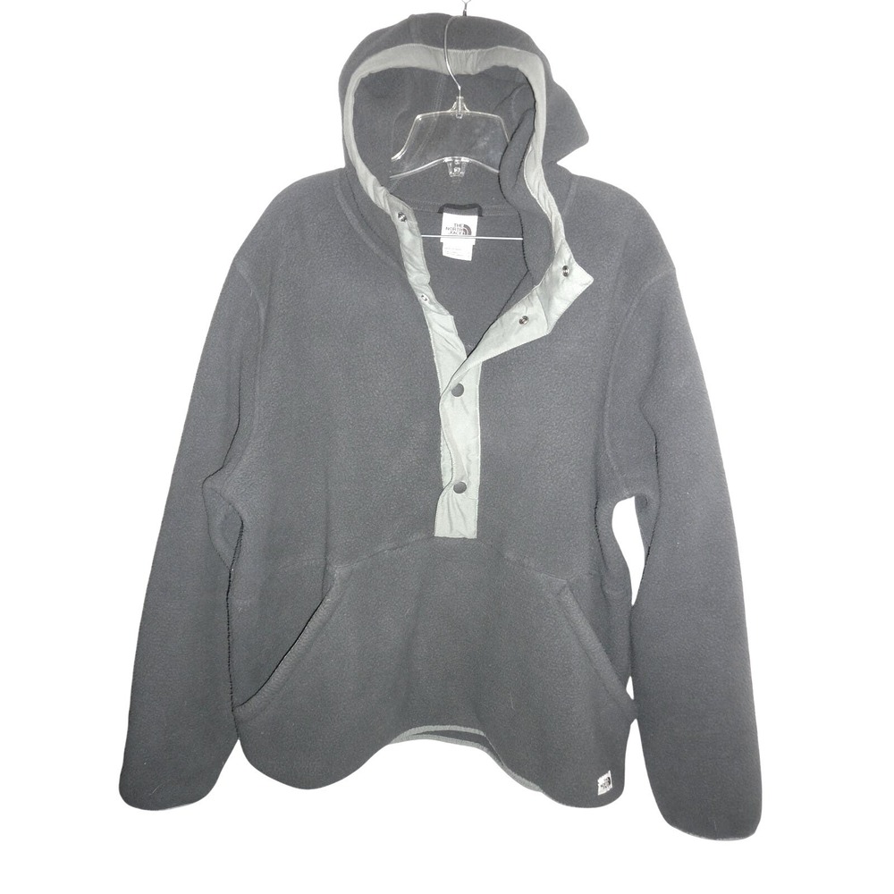 The North Face Hoodie Mens Medium Olive Sherpa Fleece‎ Pullover Snap Button L
